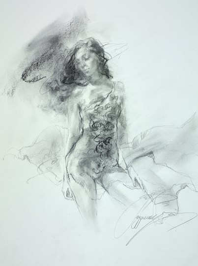 Date with a Dream IV by Anna Razumovskaya - Original Drawing on Mounted Paper