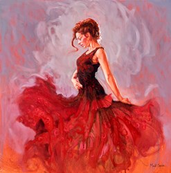 Flamenco with Red and Black Dress by Mark Spain - Original Painting on Stretched Canvas sized 20x20 inches. Available from Whitewall Galleries